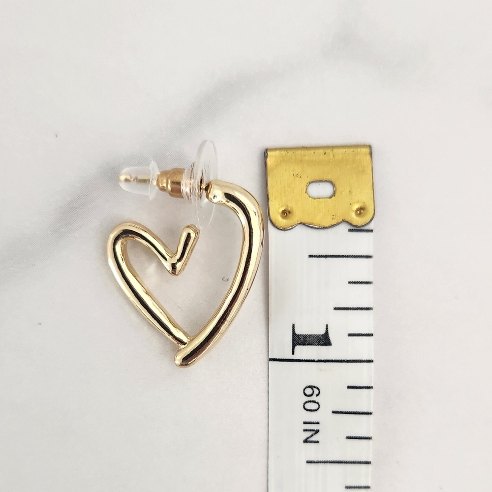 Gold Open Heart Hoop Earrings Modern Abstract Chunky Statement - Picture 8 of 9